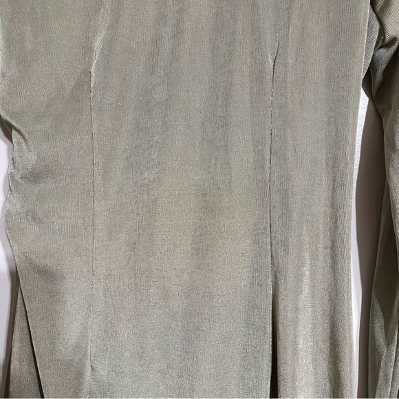 Women’s Forever 21 Metallic Green Gray Ribbed Collared Wrap Dress Size Large - Picture 7 of 10